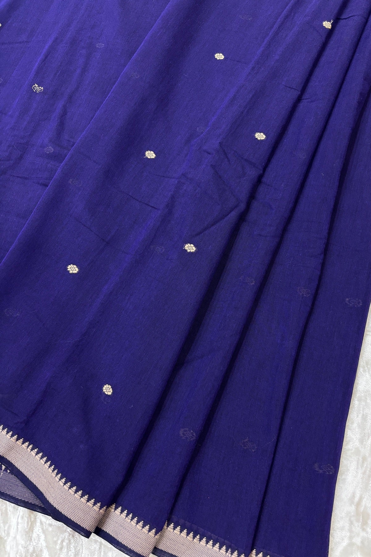 Pure Hand Woven Narayapet Cotton Fabric With One Inch Temple Border &  Motifs