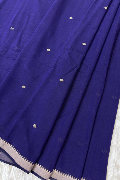 Pure Hand Woven Narayapet Cotton Fabric With One Inch Temple Border &  Motifs