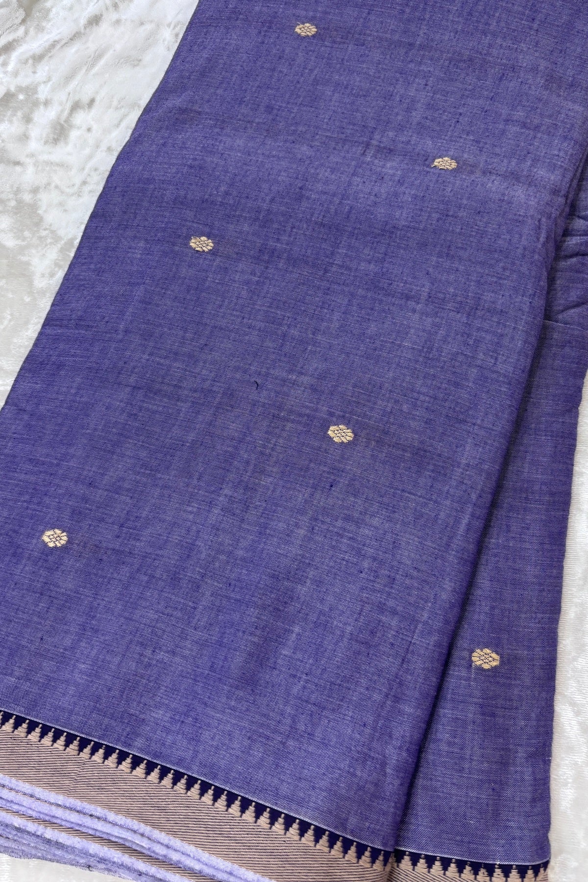 Pure Hand Woven Narayapet Cotton Fabric With One Inch Temple Border &  Motifs