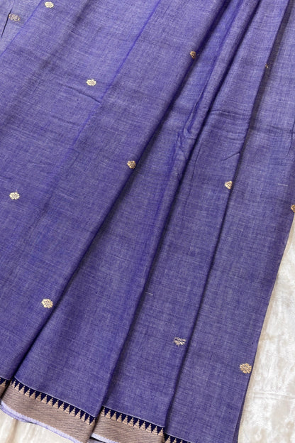 Pure Hand Woven Narayapet Cotton Fabric With One Inch Temple Border &  Motifs