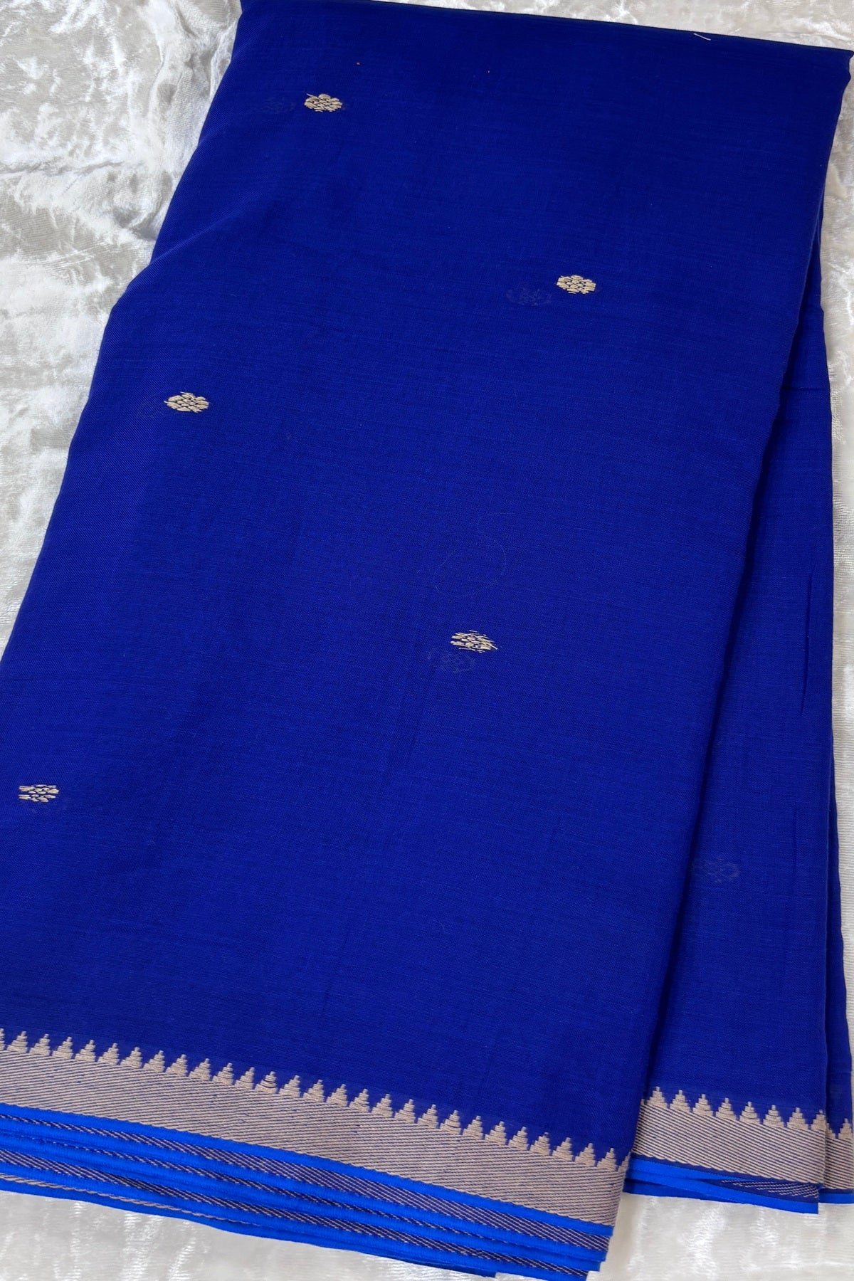 Pure Hand Woven Narayapet Cotton Fabric With One Inch Temple Border &  Motifs