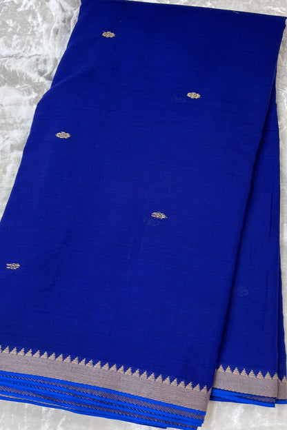Pure Hand Woven Narayapet Cotton Fabric With One Inch Temple Border &  Motifs