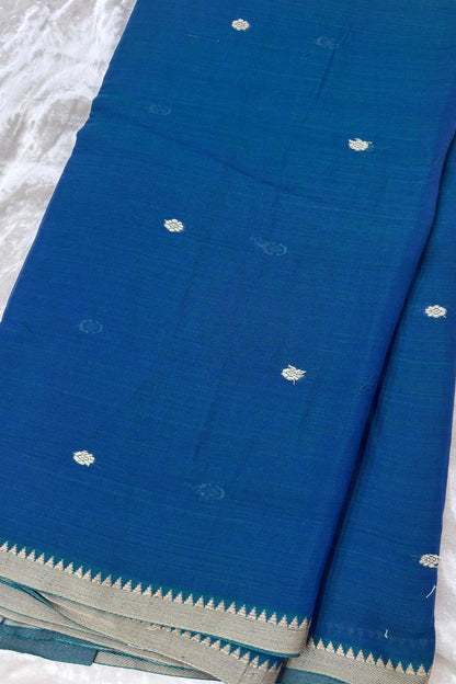 Pure Hand Woven Narayapet Cotton Fabric With One Inch Temple Border &  Motifs