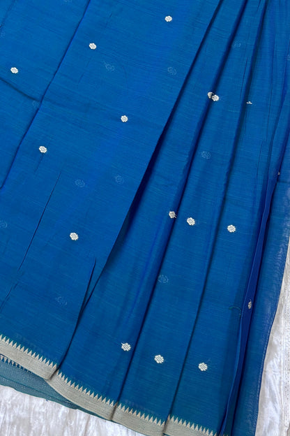 Pure Hand Woven Narayapet Cotton Fabric With One Inch Temple Border &  Motifs