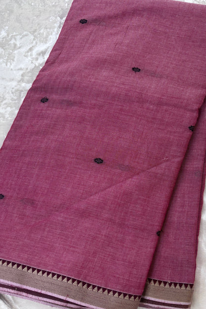 Pure Hand Woven Narayapet Cotton Fabric With One Inch Temple Border &  Motifs