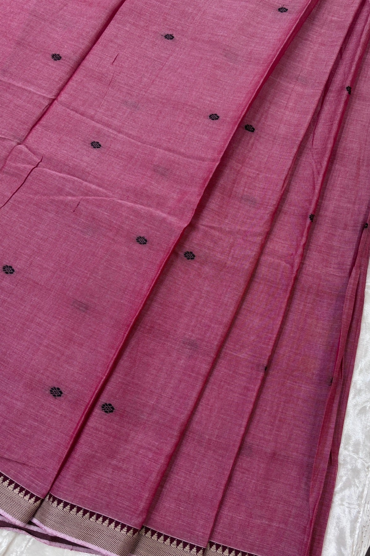 Pure Hand Woven Narayapet Cotton Fabric With One Inch Temple Border &  Motifs