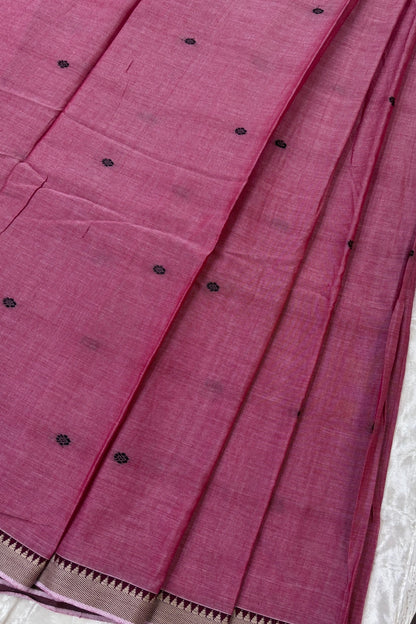 Pure Hand Woven Narayapet Cotton Fabric With One Inch Temple Border &  Motifs