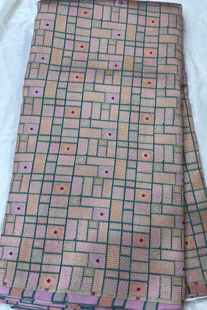 Geometric Rangkat Design Infused Meenakari Flower Motifs On Pure Chiniya Banaras Fabric