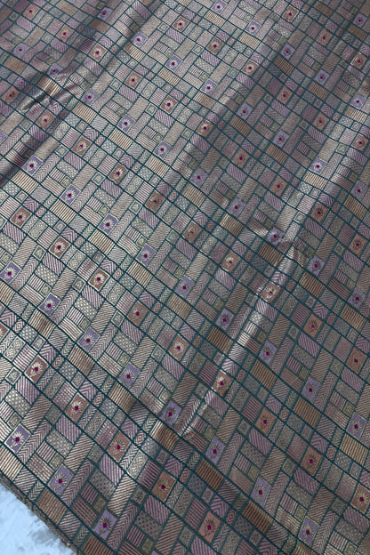 Geometric Rangkat Design Infused Meenakari Flower Motifs On Pure Chiniya Banaras Fabric