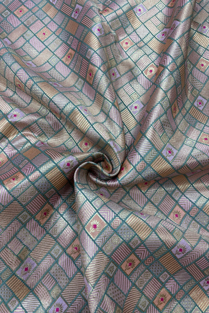 Geometric Rangkat Design Infused Meenakari Flower Motifs On Pure Chiniya Banaras Fabric