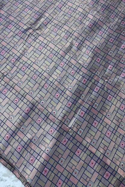 Geometric Rangkat Design Infused Meenakari Flower Motifs On Pure Chiniya Banaras Fabric