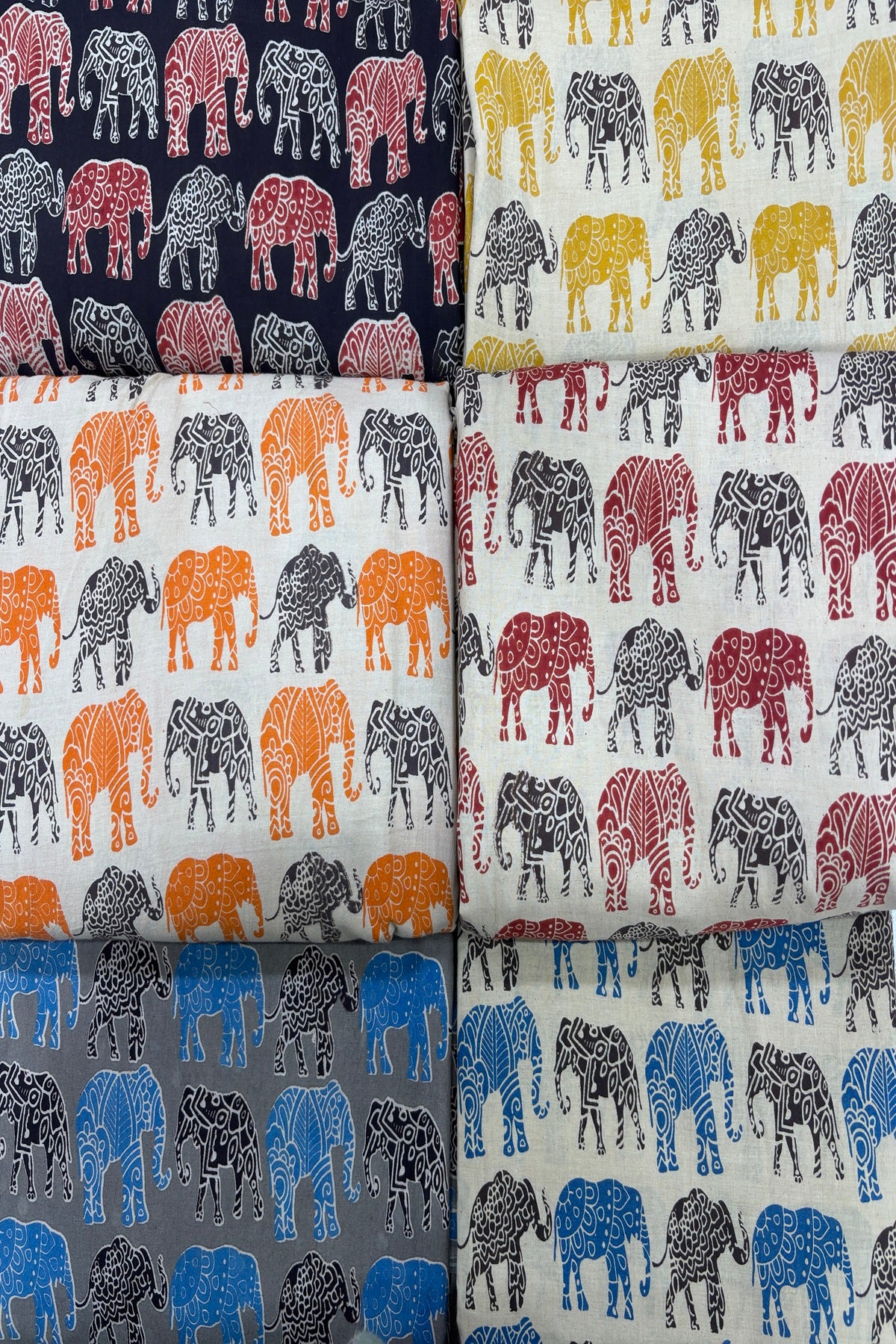 Tusker Elephants Screen Printed Pure Cotton Fabric