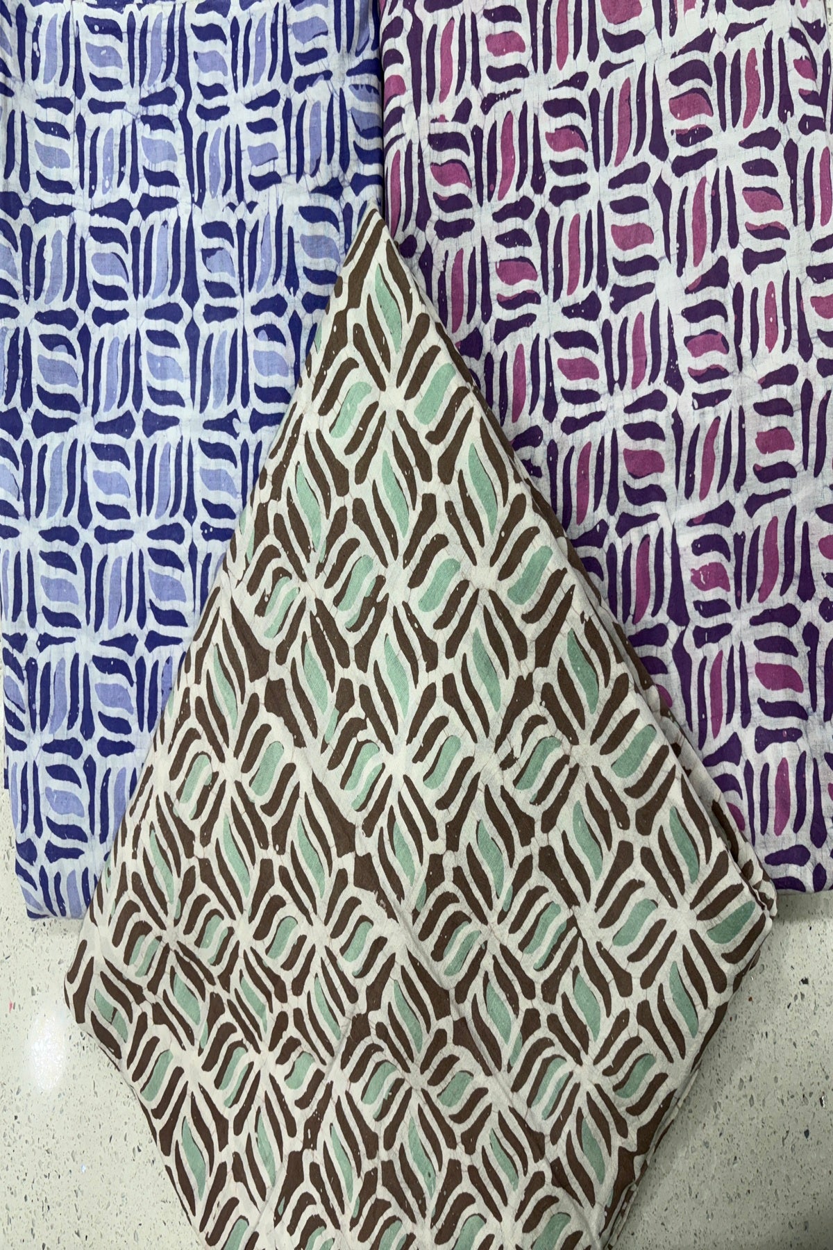 Geometric Patterned Hand Block Batik Printed Pure Cotton Fabric