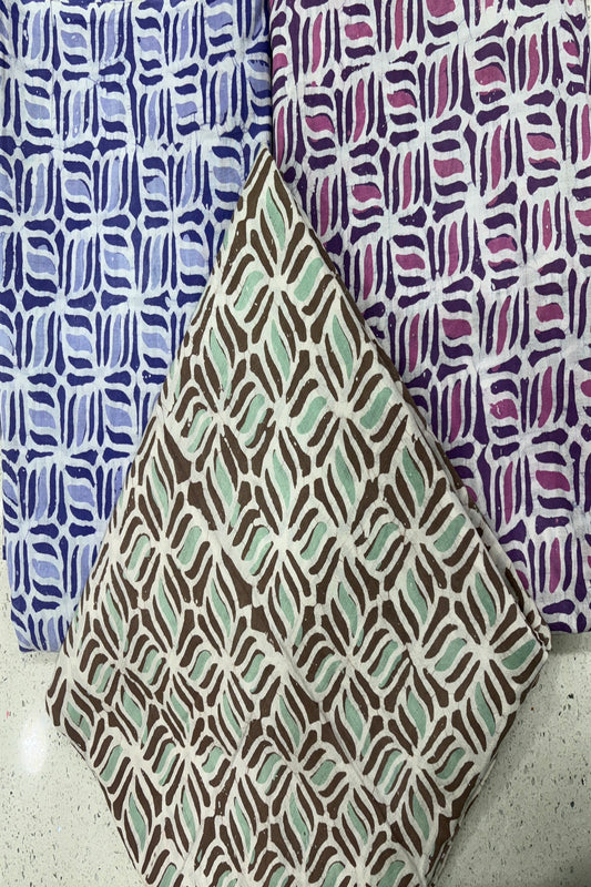 Geometric Patterned Hand Block Batik Printed Pure Cotton Fabric