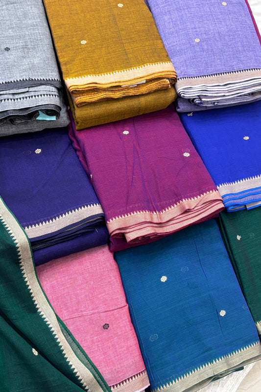 Pure Hand Woven Narayapet Cotton Fabric With One Inch Temple Border &  Motifs