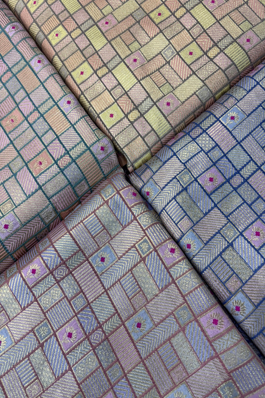 Geometric Rangkat Design Infused Meenakari Flower Motifs On Pure Chiniya Banaras Fabric