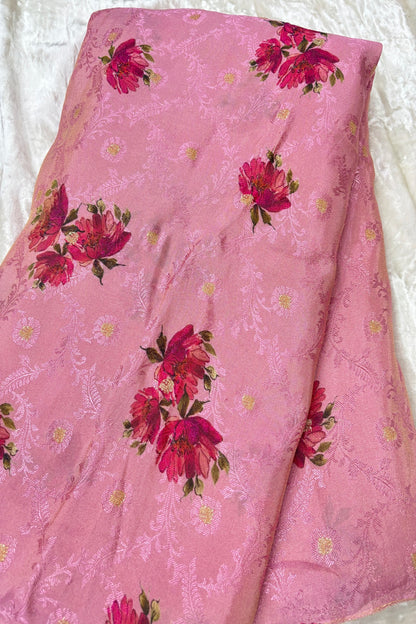 Floral Printed Self Jacquard & Zari Butties Woven Uppada Tissue Falling Silk Fabric