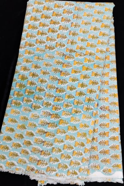 Miniature Lotus Sanganeri Printed Pure Cotton Fabric