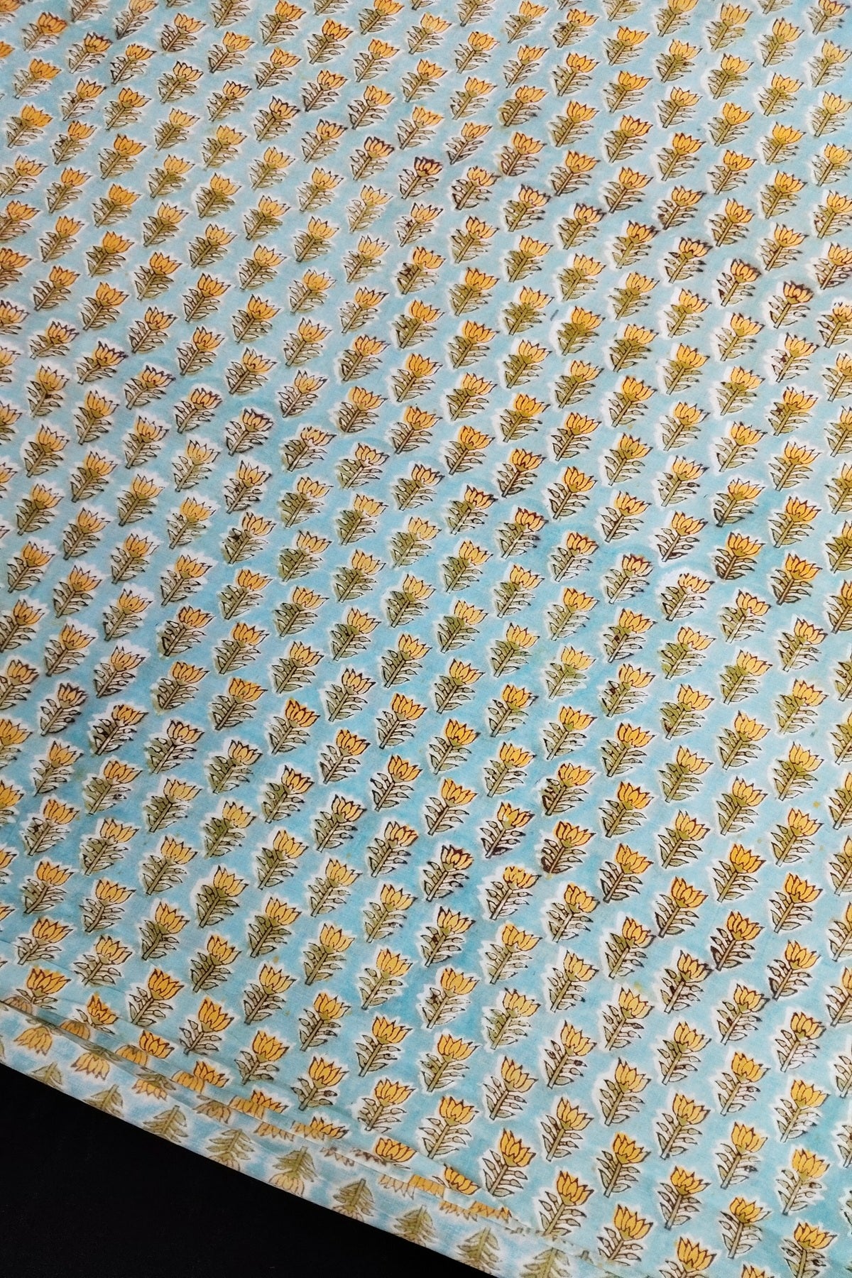 Miniature Lotus Sanganeri Printed Pure Cotton Fabric