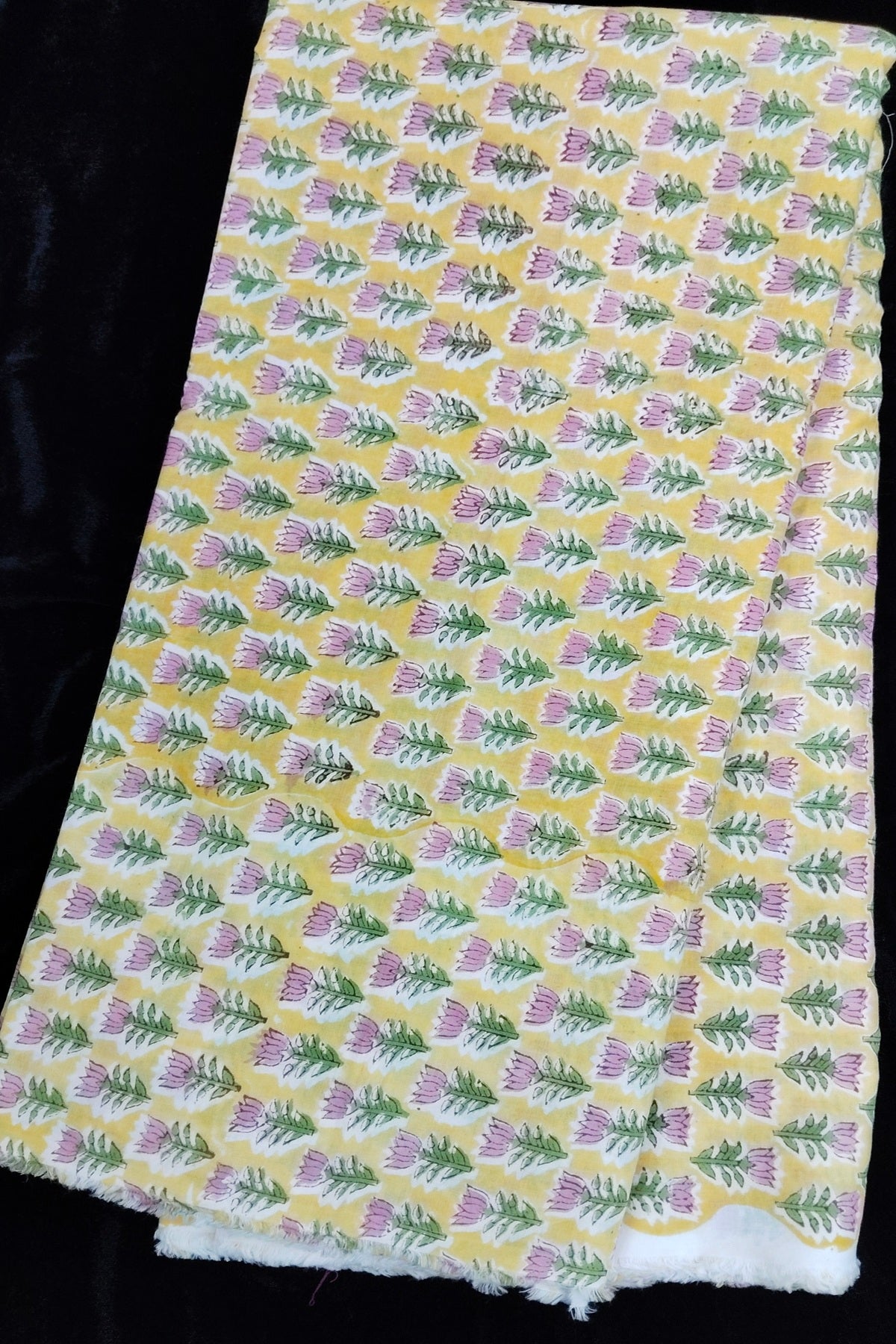 Miniature Lotus Sanganeri Printed Pure Cotton Fabric