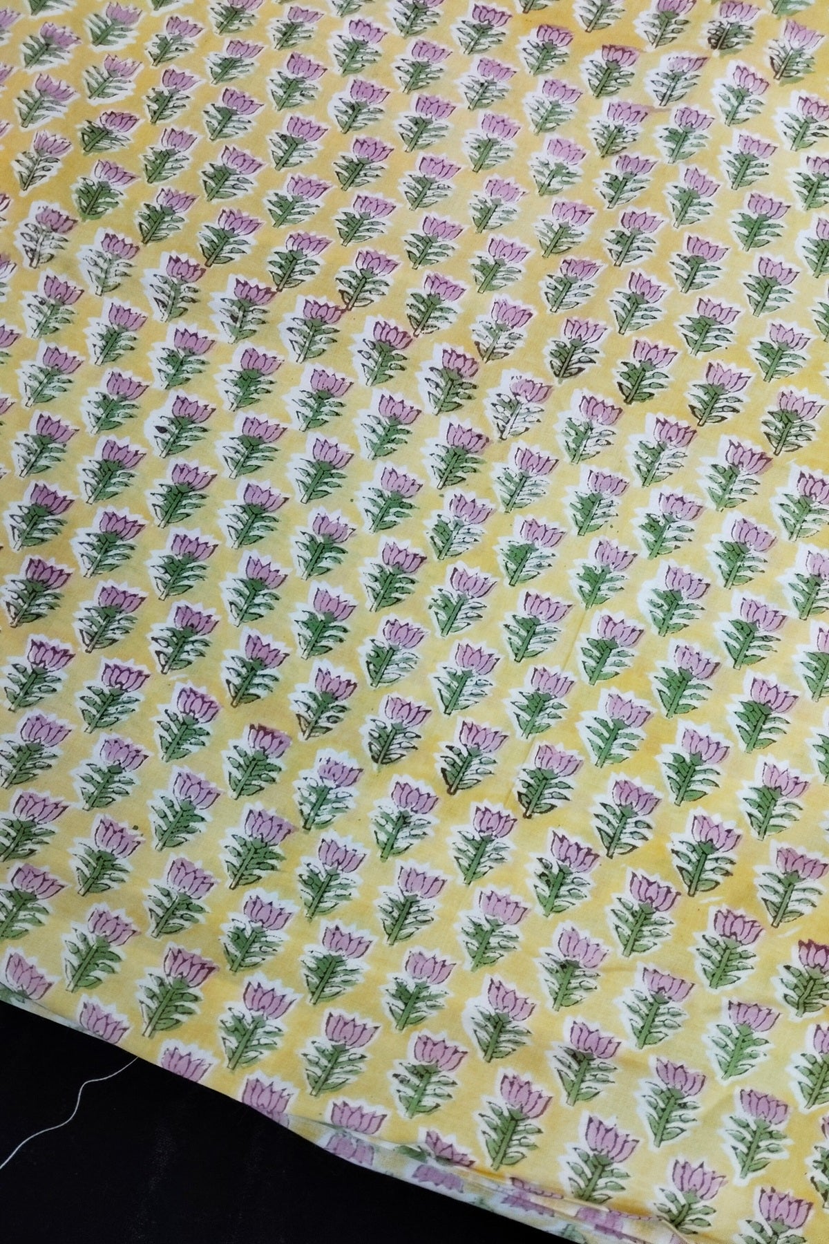 Miniature Lotus Sanganeri Printed Pure Cotton Fabric