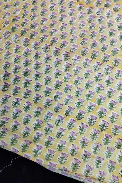 Miniature Lotus Sanganeri Printed Pure Cotton Fabric