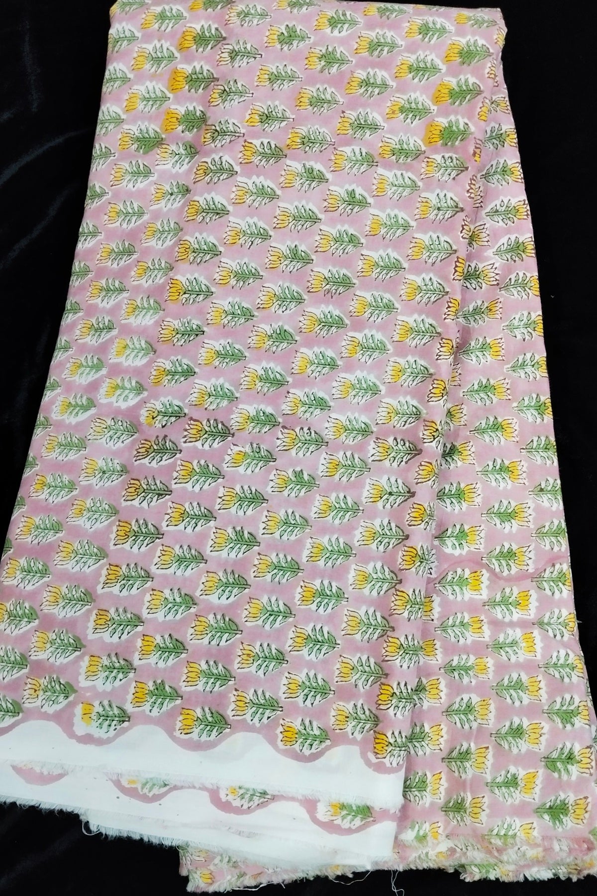 Miniature Lotus Sanganeri Printed Pure Cotton Fabric