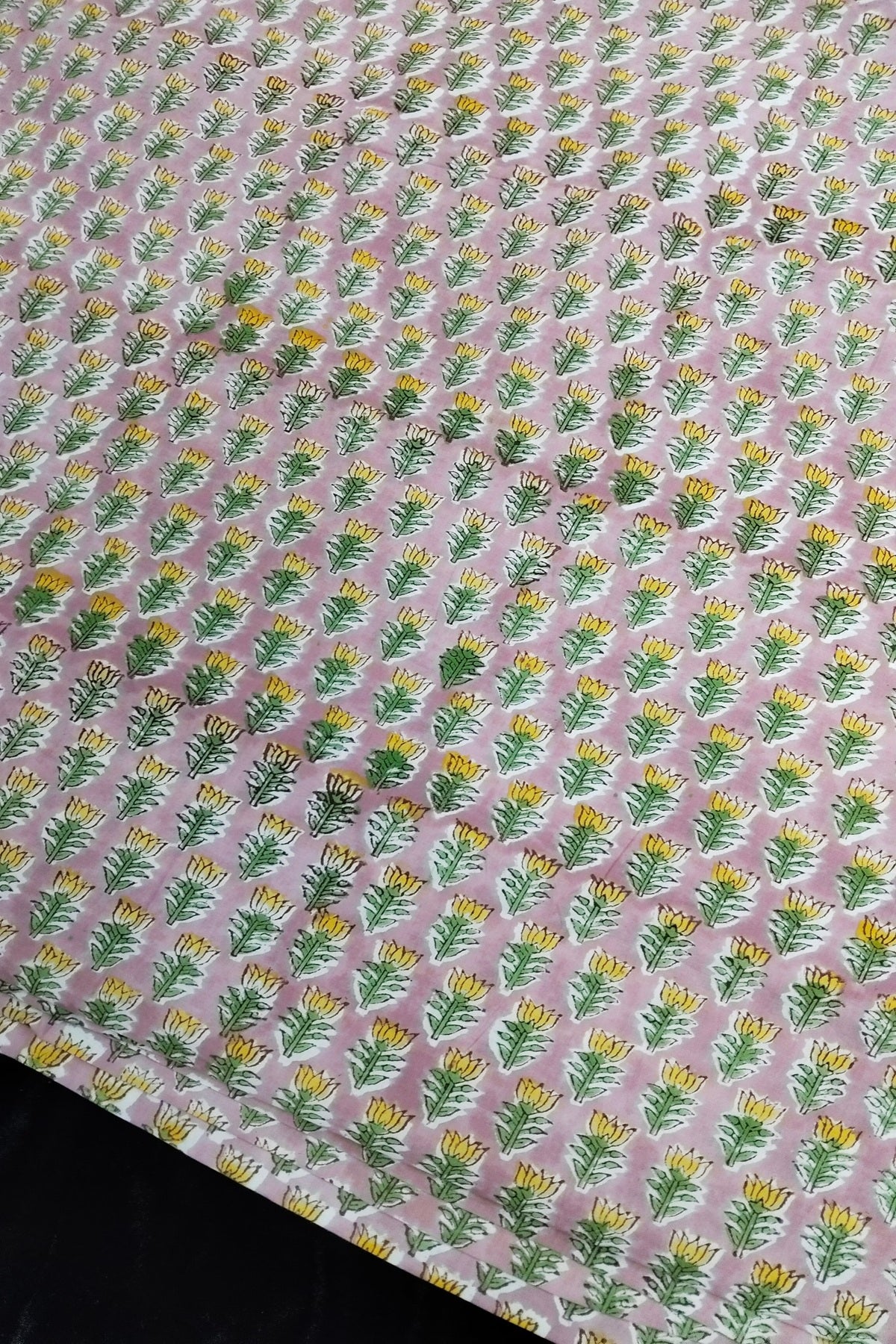 Miniature Lotus Sanganeri Printed Pure Cotton Fabric