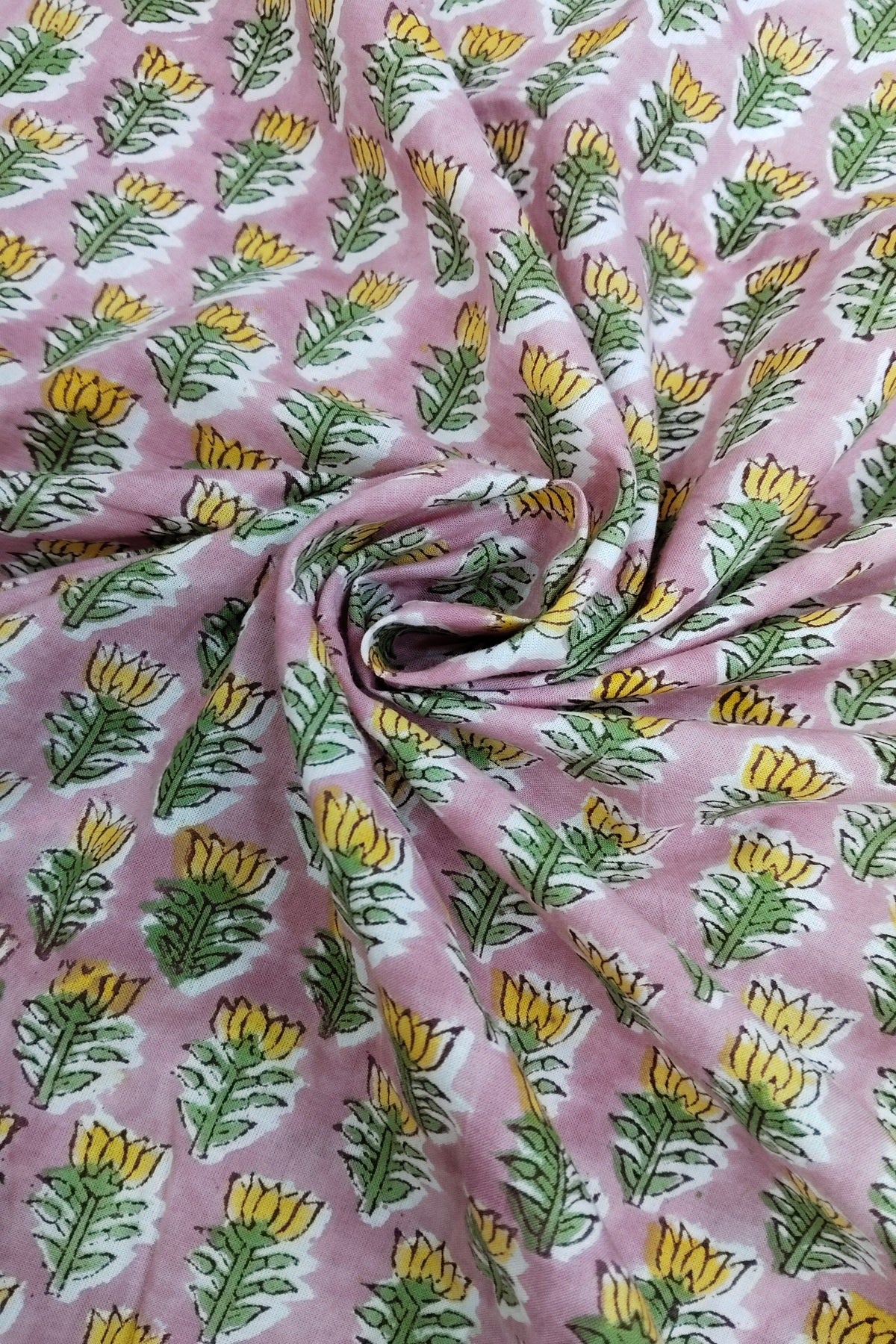 Miniature Lotus Sanganeri Printed Pure Cotton Fabric