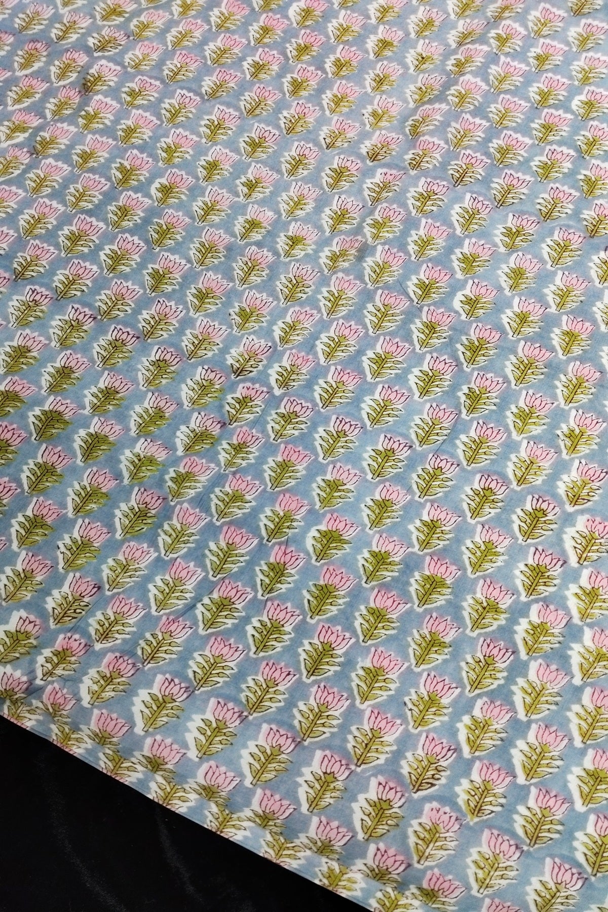 Miniature Lotus Sanganeri Printed Pure Cotton Fabric