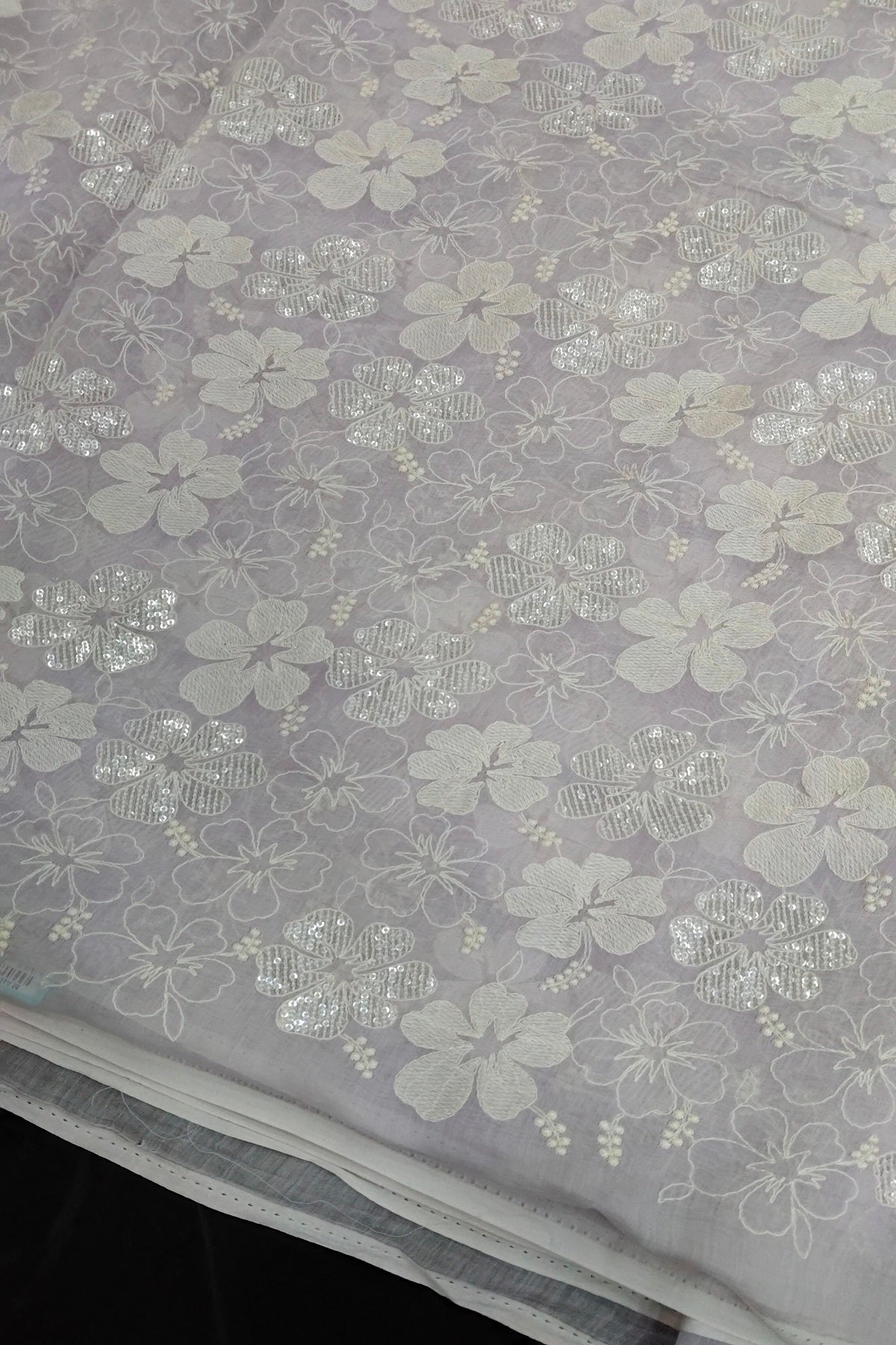 Scattered Thread & Sequins Floral Embroidered Pure Mul chanderi Fabric
