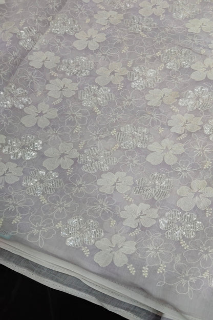 Scattered Thread & Sequins Floral Embroidered Pure Mul chanderi Fabric