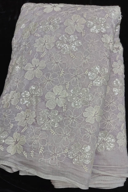 Scattered Thread & Sequins Floral Embroidered Pure Mul chanderi Fabric