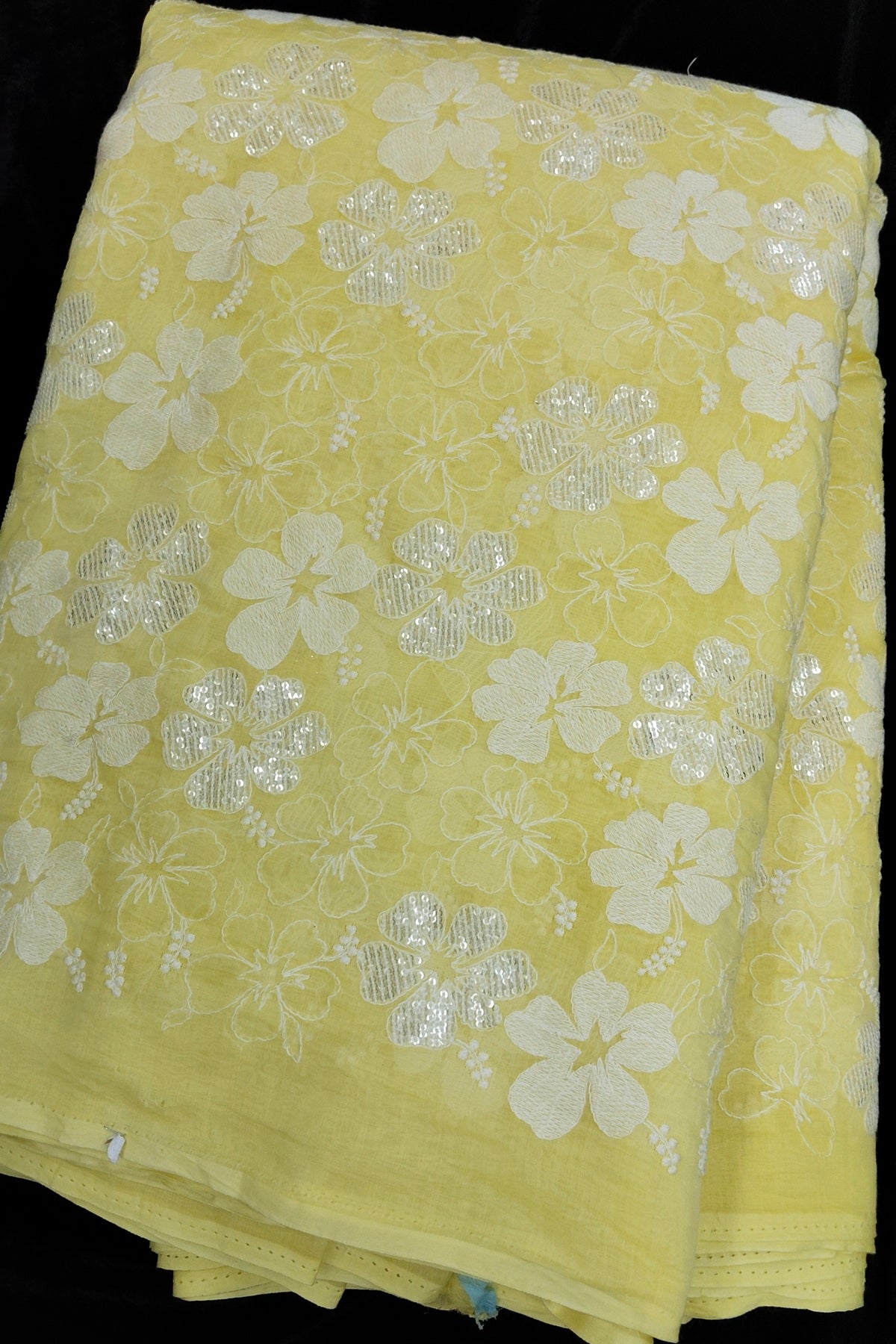 Scattered Thread & Sequins Floral Embroidered Pure Mul chanderi Fabric