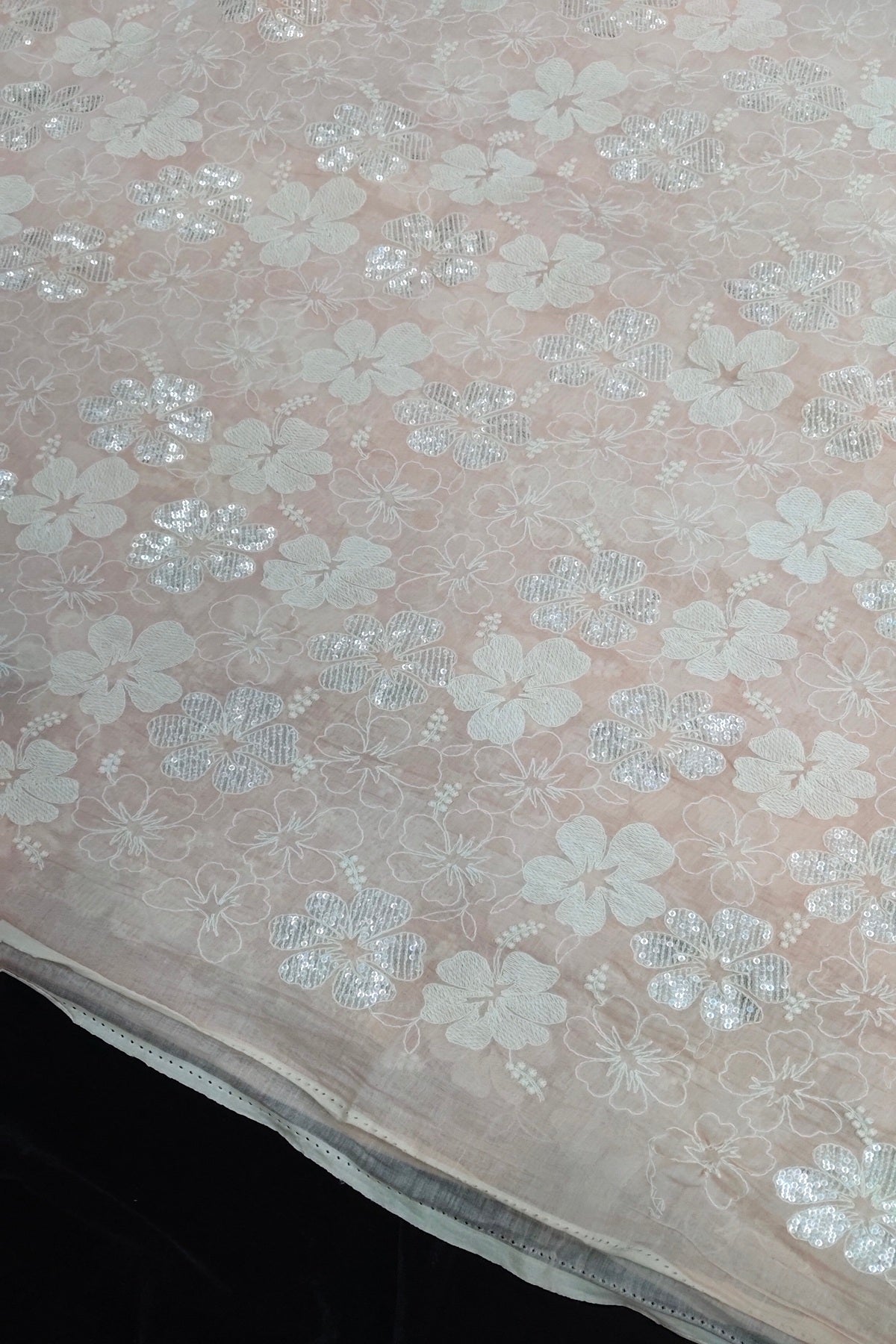 Scattered Thread & Sequins Floral Embroidered Pure Mul chanderi Fabric