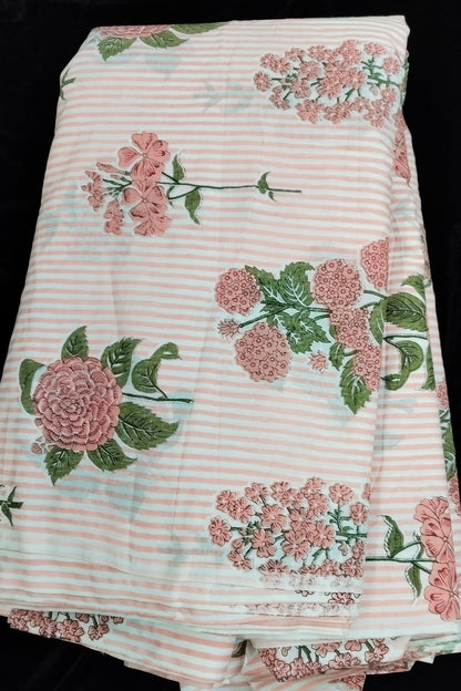 Horizontal Lines with Scattered Floral Butas Pure Cotton Fabric