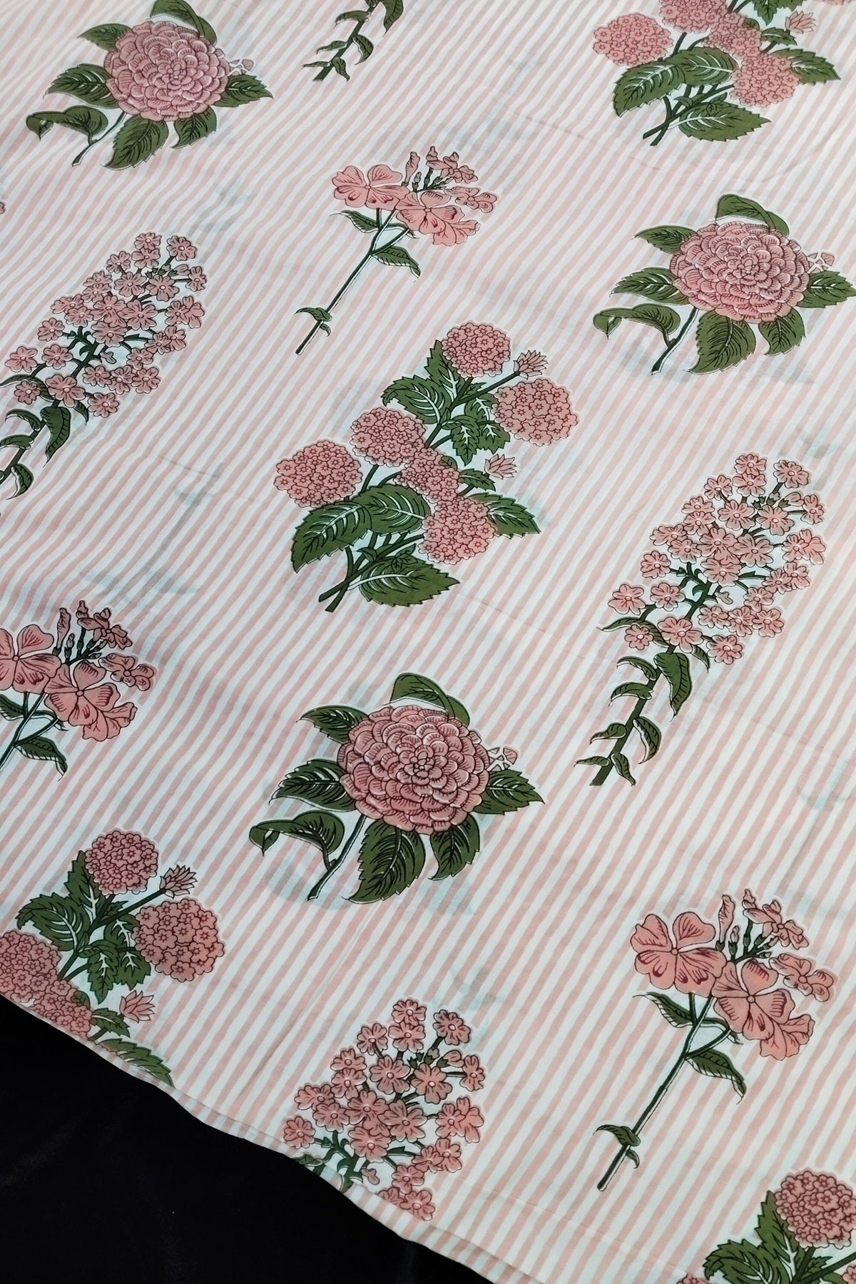 Horizontal Lines with Scattered Floral Butas Pure Cotton Fabric