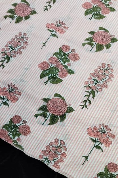 Horizontal Lines with Scattered Floral Butas Pure Cotton Fabric