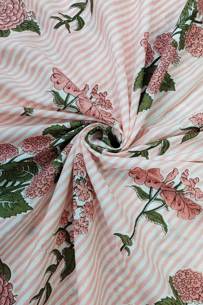 Horizontal Lines with Scattered Floral Butas Pure Cotton Fabric