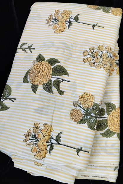 Horizontal Lines with Scattered Floral Butas Pure Cotton Fabric