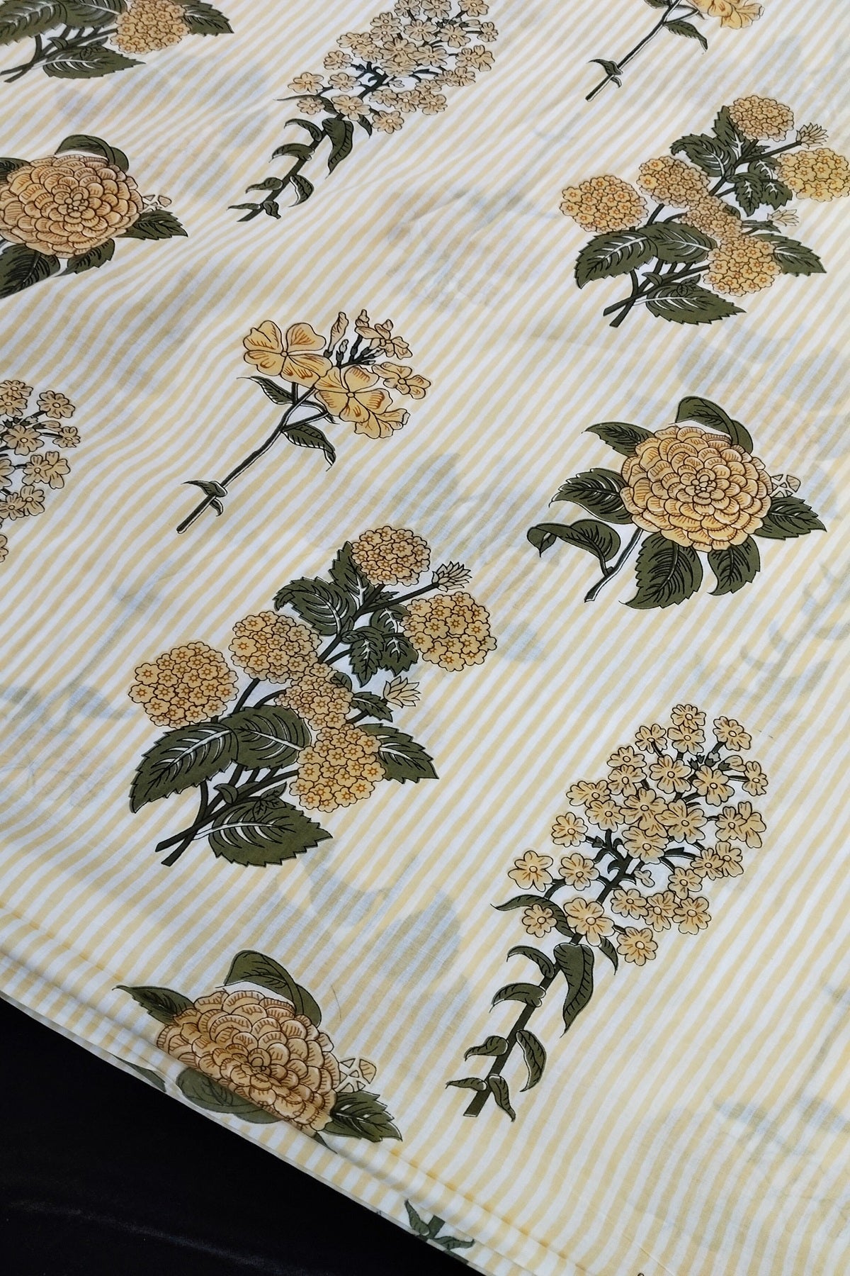 Horizontal Lines with Scattered Floral Butas Pure Cotton Fabric