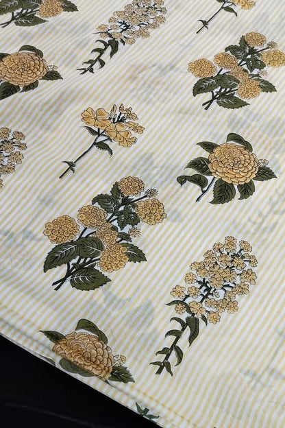 Horizontal Lines with Scattered Floral Butas Pure Cotton Fabric