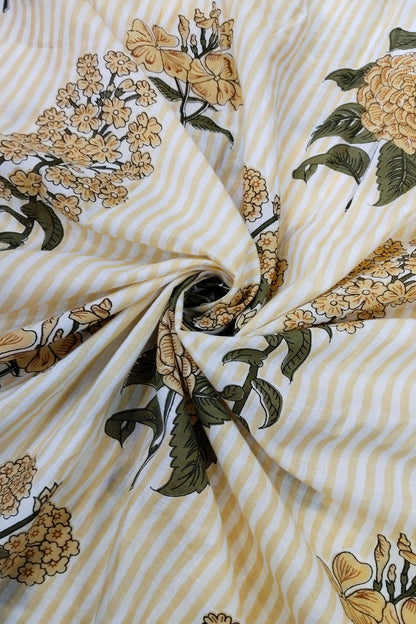 Horizontal Lines with Scattered Floral Butas Pure Cotton Fabric