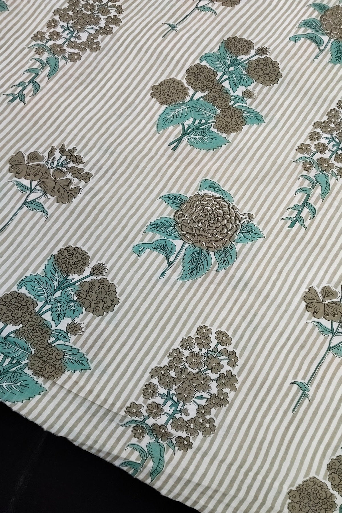 Horizontal Lines with Scattered Floral Butas Pure Cotton Fabric