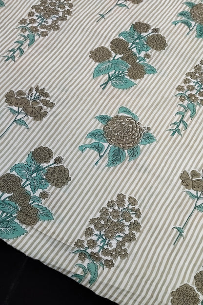 Horizontal Lines with Scattered Floral Butas Pure Cotton Fabric