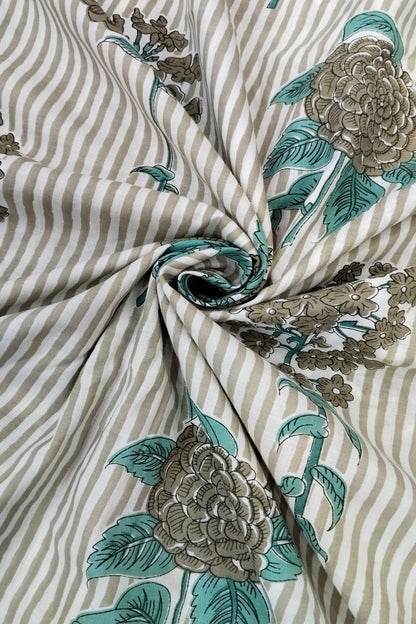 Horizontal Lines with Scattered Floral Butas Pure Cotton Fabric