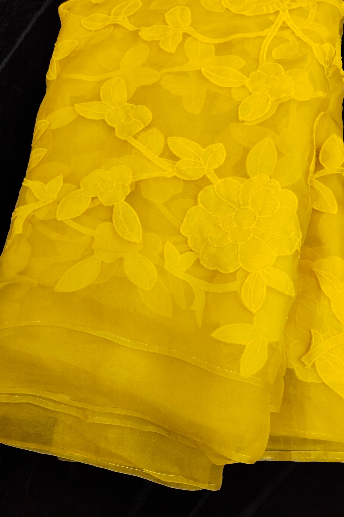 Bird & Bloom Applique Worked Pure Organza Fabric