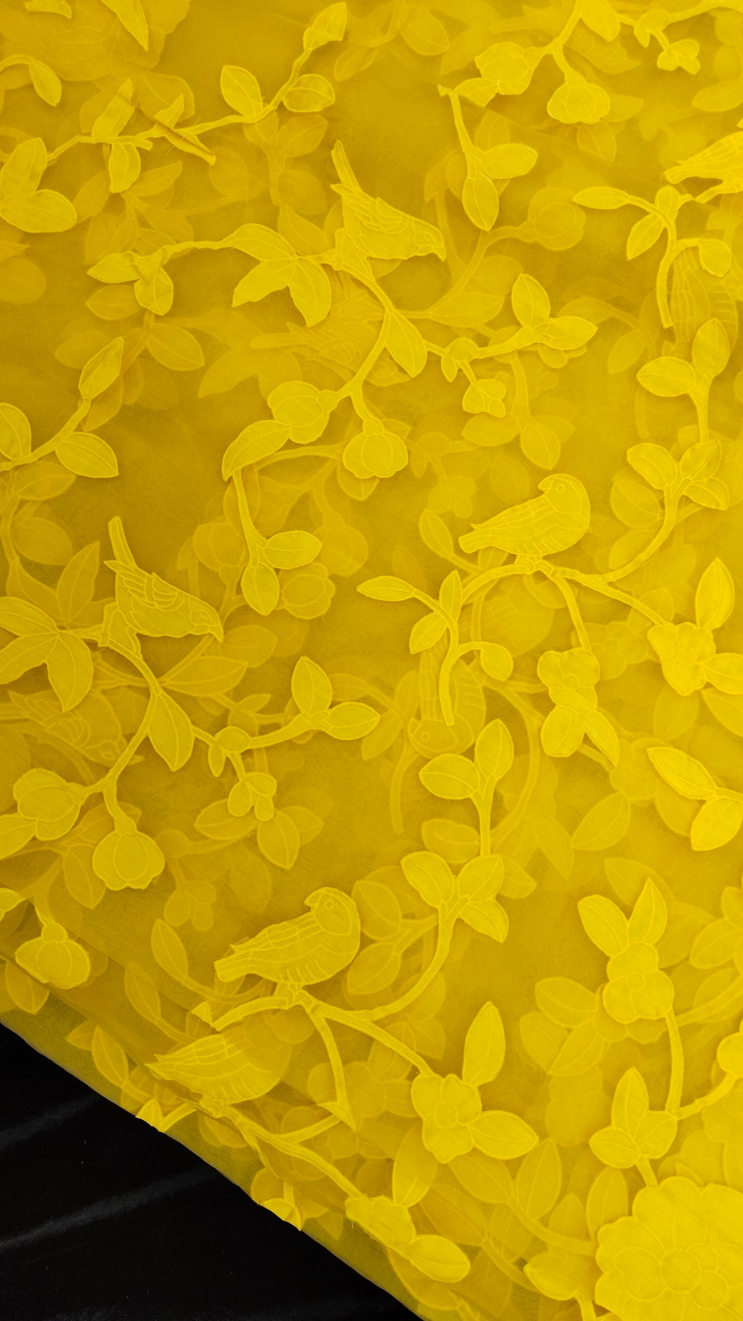 Bird & Bloom Applique Worked Pure Organza Fabric