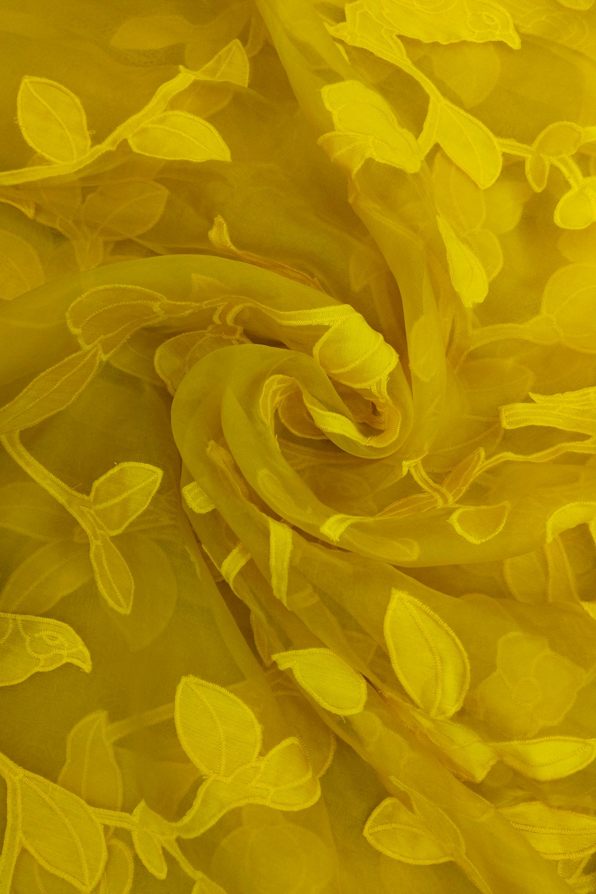 Bird & Bloom Applique Worked Pure Organza Fabric
