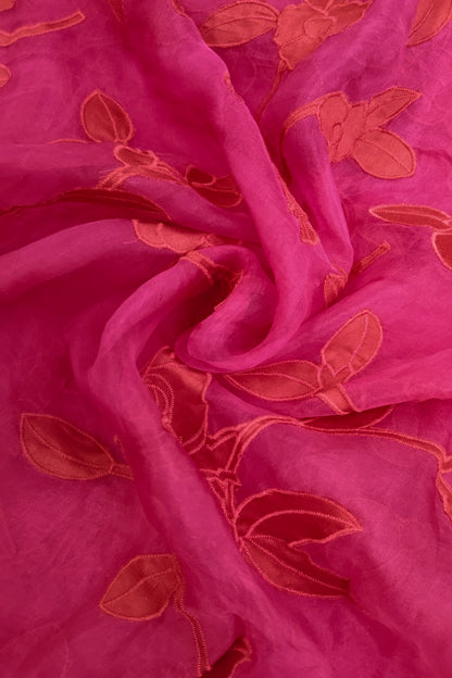 Bird & Bloom Applique Worked Pure Organza Fabric